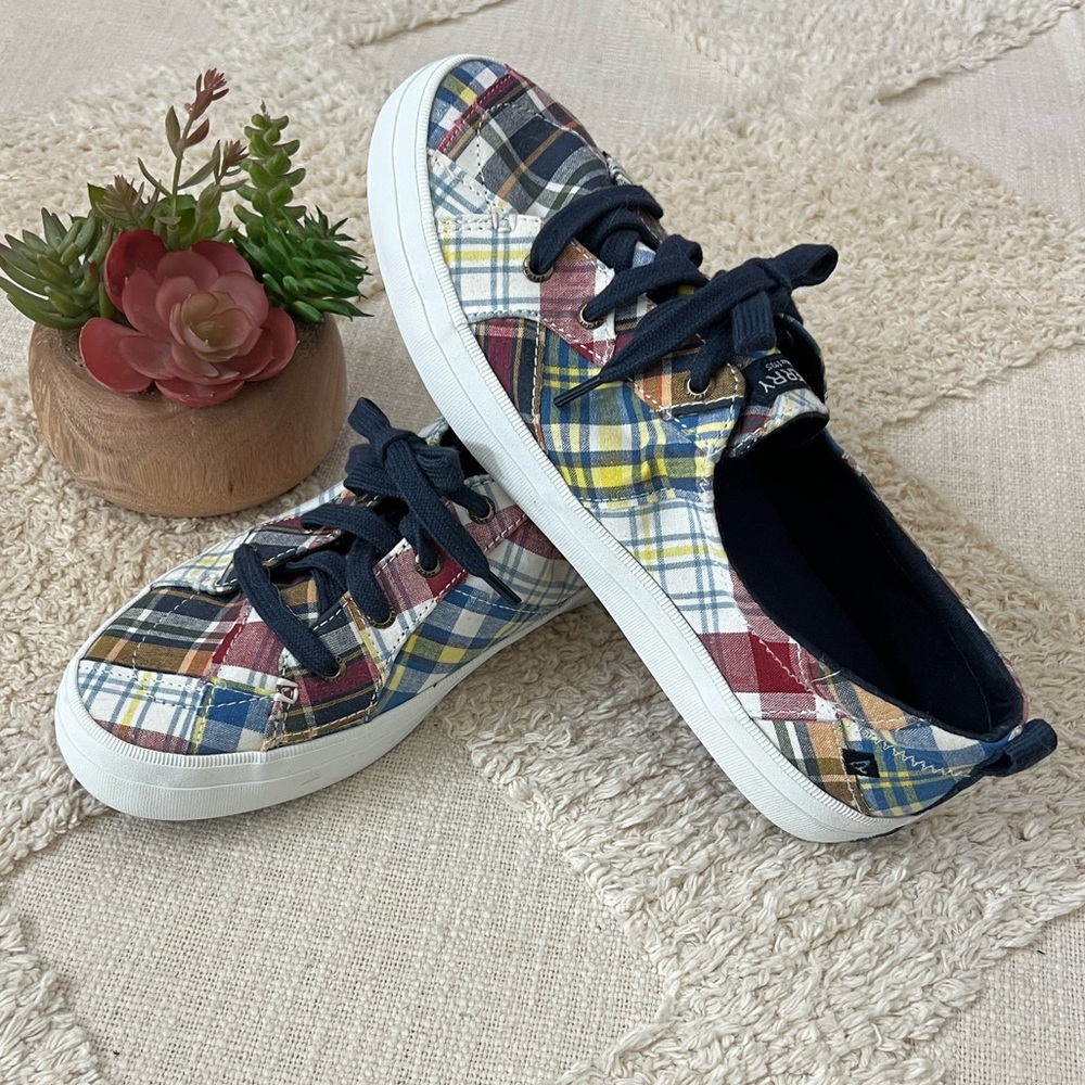 Sperry Top Sider Multicolor Madras Plaid Style Women's Sneakers Sz 9.5 EUC - Picture 2 of 6